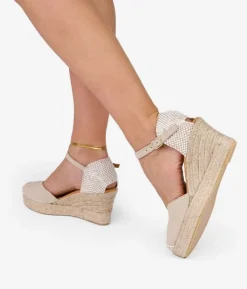 Outlet Bosanova Alpargatas de piel beige con cuña de esparto