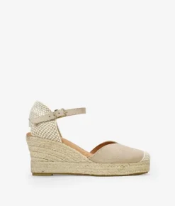 Outlet Bosanova Alpargatas de piel beige con cuña de esparto