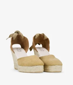 Clearance Bosanova Alpargatas de piel con cuña negras y lazos para atar