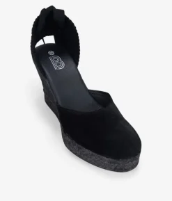 Clearance Bosanova Alpargatas de piel con cuña negras y lazos para atar
