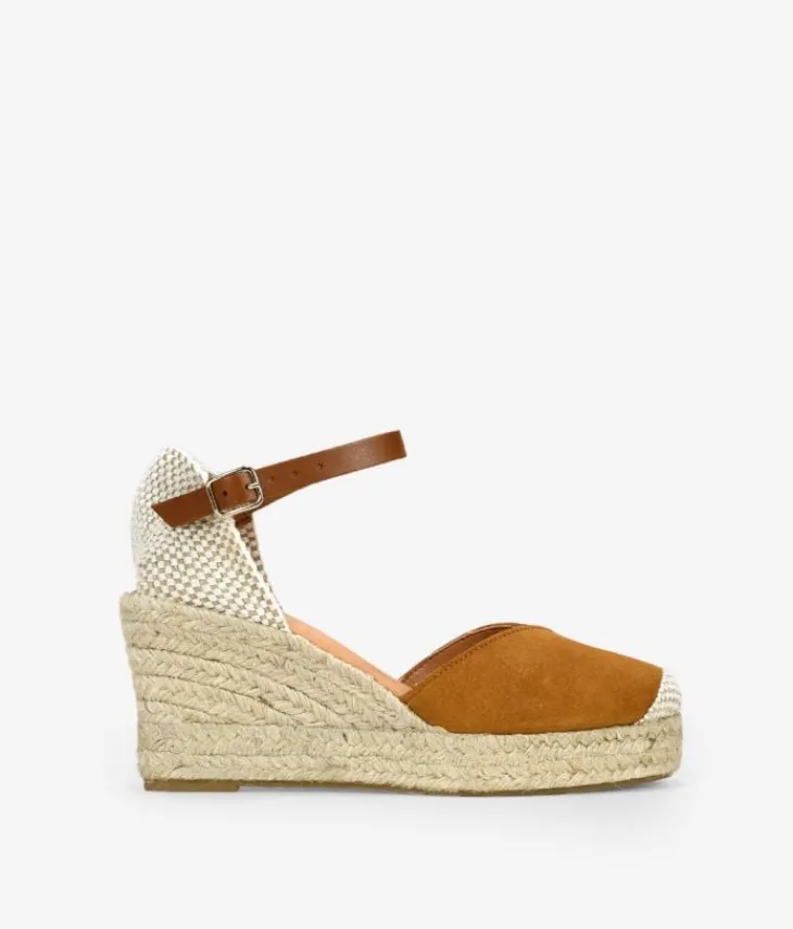 Discount Bosanova Alpargatas de piel marrones con cuña de esparto