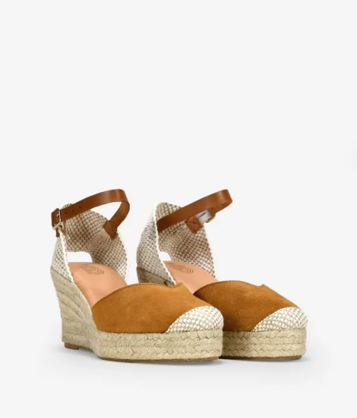 Discount Bosanova Alpargatas de piel marrones con cuña de esparto