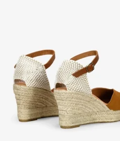 Discount Bosanova Alpargatas de piel marrones con cuña de esparto