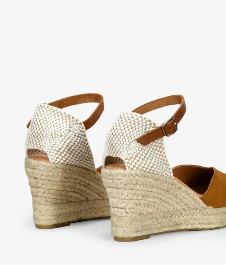 Discount Bosanova Alpargatas de piel marrones con cuña de esparto
