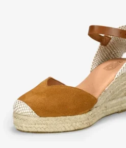 Discount Bosanova Alpargatas de piel marrones con cuña de esparto