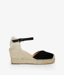 Clearance Bosanova Alpargatas de piel negras con cuña de esparto