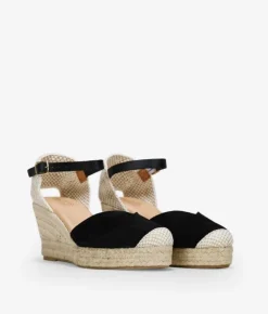 Clearance Bosanova Alpargatas de piel negras con cuña de esparto
