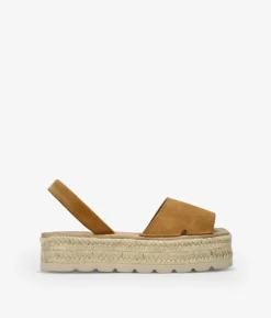 Clearance Bosanova Alpargatas marrones de piel con plataforma de esparto