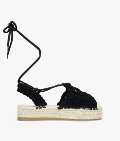 Clearance Bosanova Alpargatas negras en macramé con suela de esparto