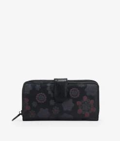 Sale Bosanova Billetero grande negro con grabado de flores
