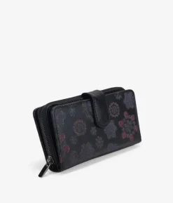 Sale Bosanova Billetero grande negro con grabado de flores