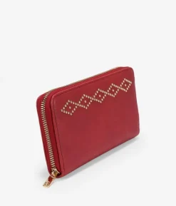 Best Bosanova Billetero plano rojo con tachas y cremallera