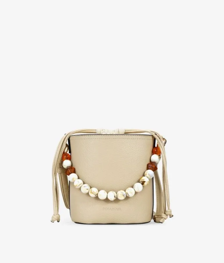 New Bosanova Bolso bandolera beige con asa de piedras
