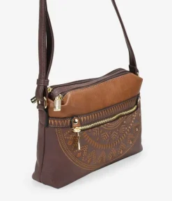 Outlet Bosanova Bolso bandolera marrón con doble cremallera