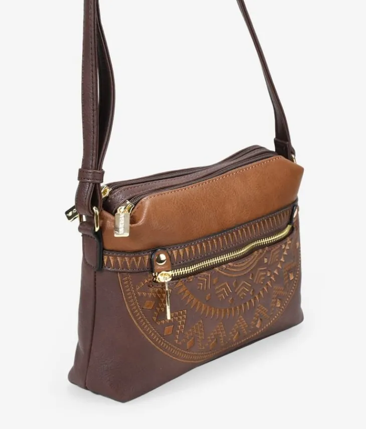 Outlet Bosanova Bolso bandolera marrón con doble cremallera