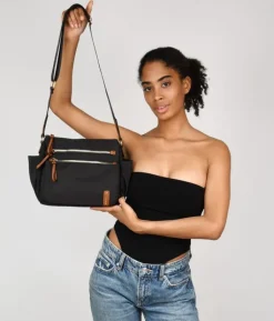 Outlet Bosanova Bolso bandolera negro con cremalleras metálicas