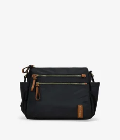 Outlet Bosanova Bolso bandolera negro con cremalleras metálicas