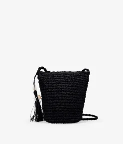 Online Bosanova Bolso bandolera negro en rafia con cremallera