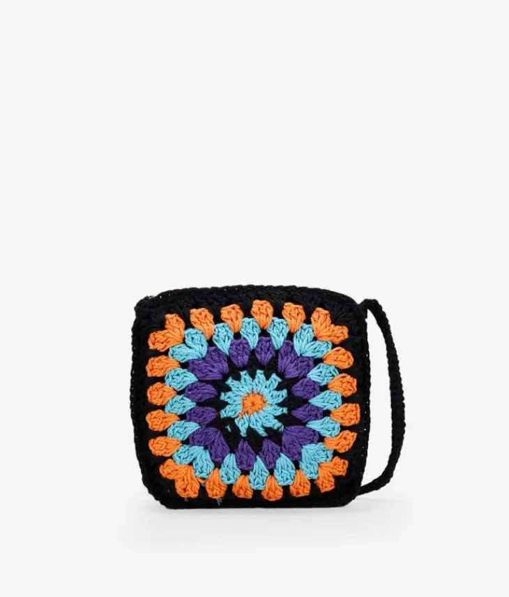 Best Bosanova Bolso de crochet cuadrado negro y multicolor