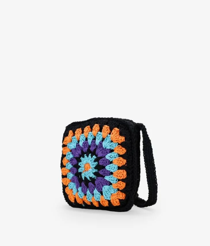 Best Bosanova Bolso de crochet cuadrado negro y multicolor
