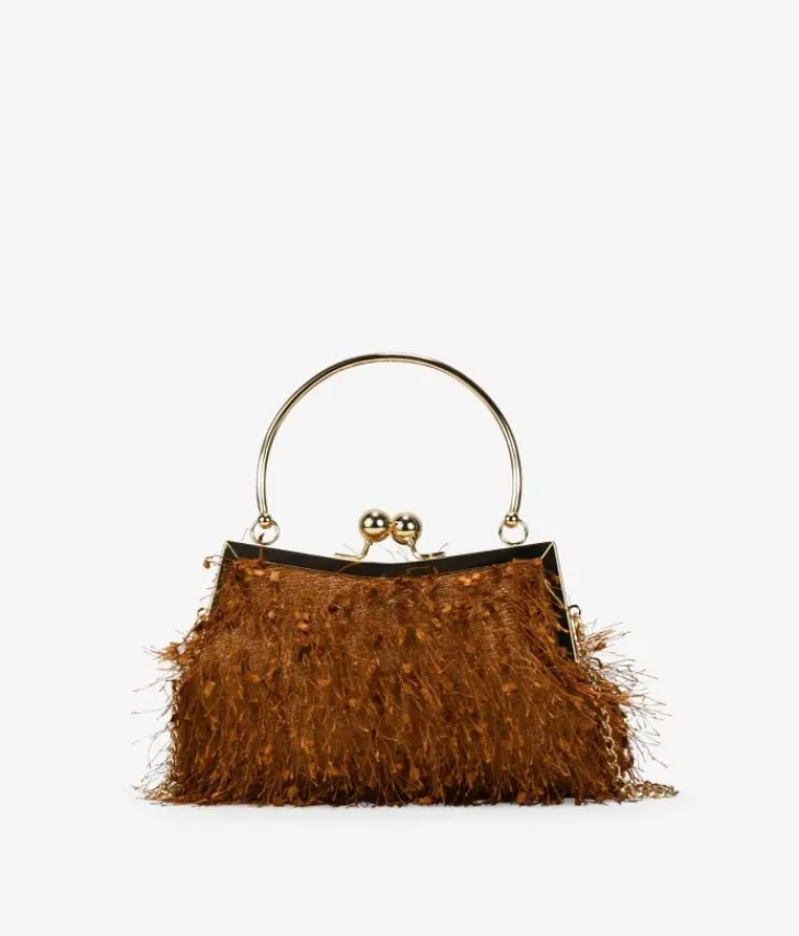 Fashion Bosanova Bolso de fiesta bronce con boquilla y asa metálica