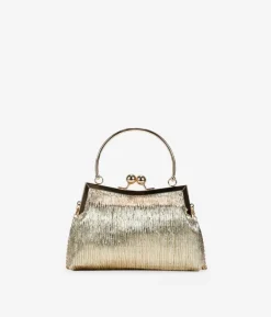 New Bosanova Bolso de fiesta dorado con boquilla y asa metálica