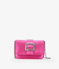 Fashion Bosanova Bolso de fiesta rosa en satén con broche de piedras