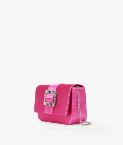 Fashion Bosanova Bolso de fiesta rosa en satén con broche de piedras