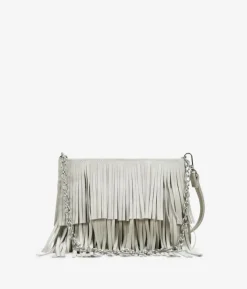 Clearance Bosanova Bolso de hombro beige con flecos y cadena