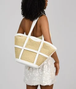 Hot Bosanova Bolso de hombro beige con rejilla de mimbre
