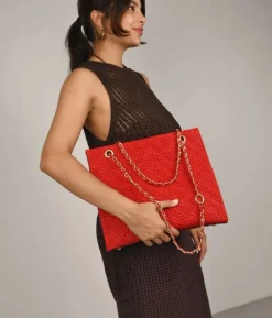 Hot Bosanova Bolso de hombro rojo con asas de cadena