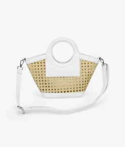 Outlet Bosanova Bolso de mano beige pequeño con rejilla de mimbre