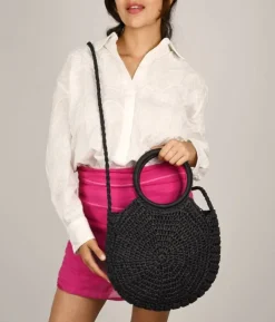 Discount Bosanova Bolso de mano media luna negro en rafia