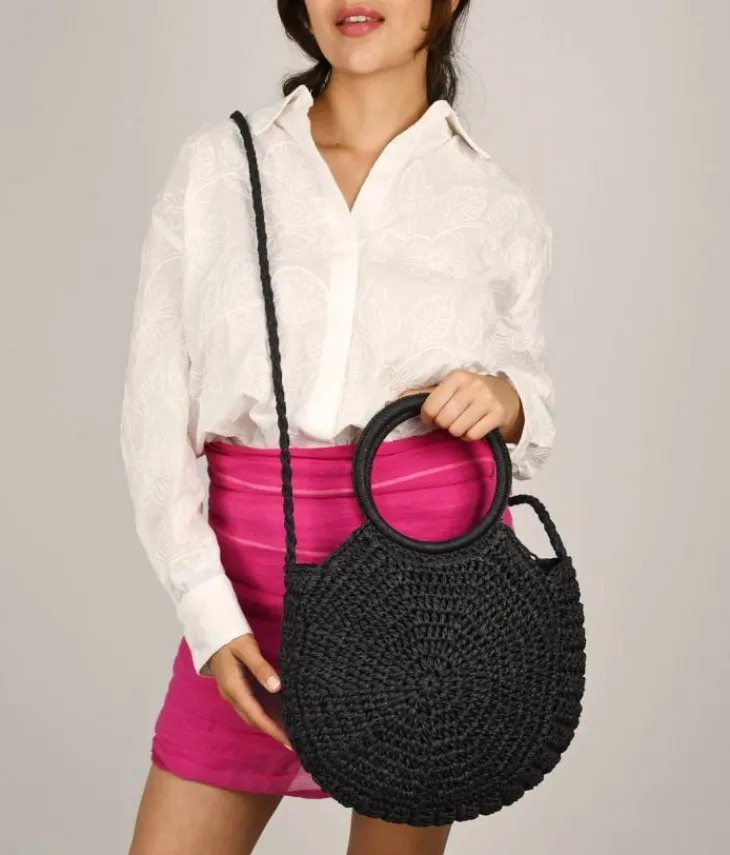 Discount Bosanova Bolso de mano media luna negro en rafia