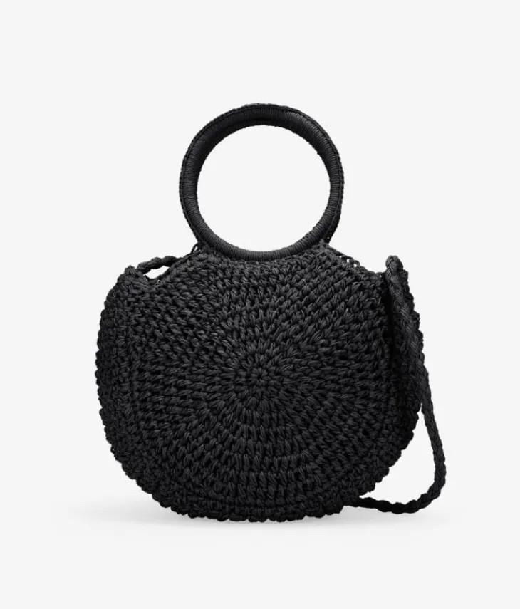 Discount Bosanova Bolso de mano media luna negro en rafia