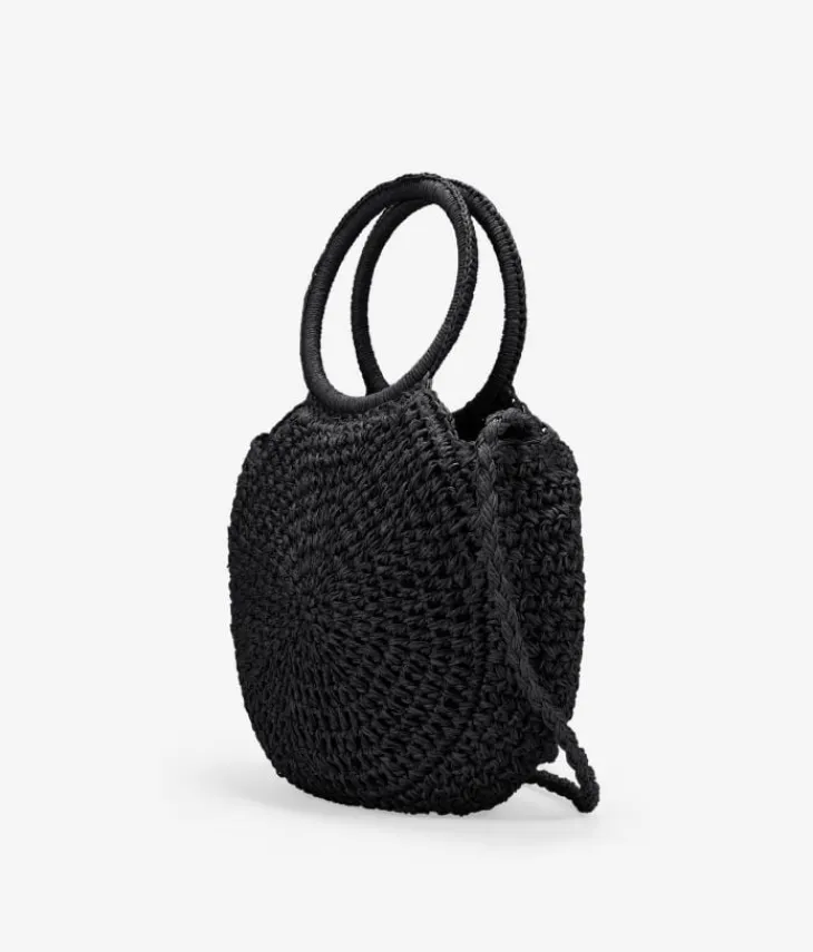 Discount Bosanova Bolso de mano media luna negro en rafia