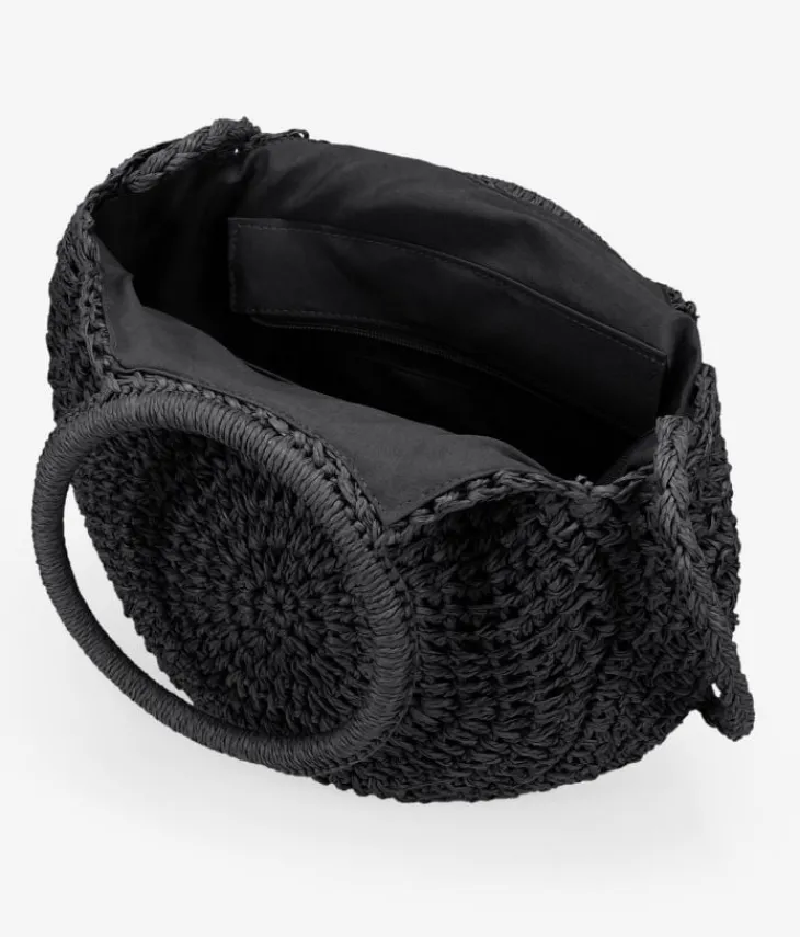 Discount Bosanova Bolso de mano media luna negro en rafia