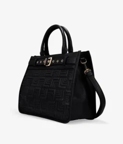 Fashion Bosanova Bolso de mano negro con cinturón y grabado