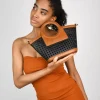 Sale Bosanova Bolso de mano negro pequeño con rejilla de mimbre