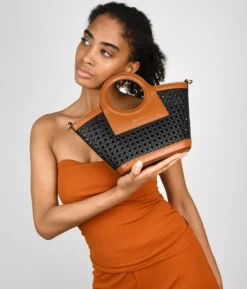 Sale Bosanova Bolso de mano negro pequeño con rejilla de mimbre