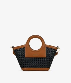 Sale Bosanova Bolso de mano negro pequeño con rejilla de mimbre