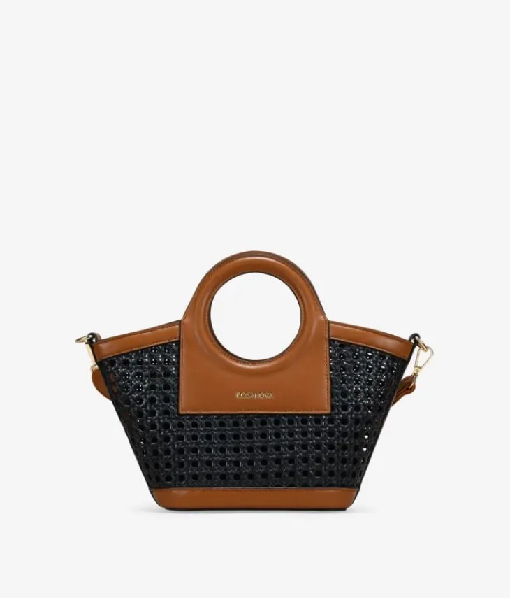 Sale Bosanova Bolso de mano negro pequeño con rejilla de mimbre