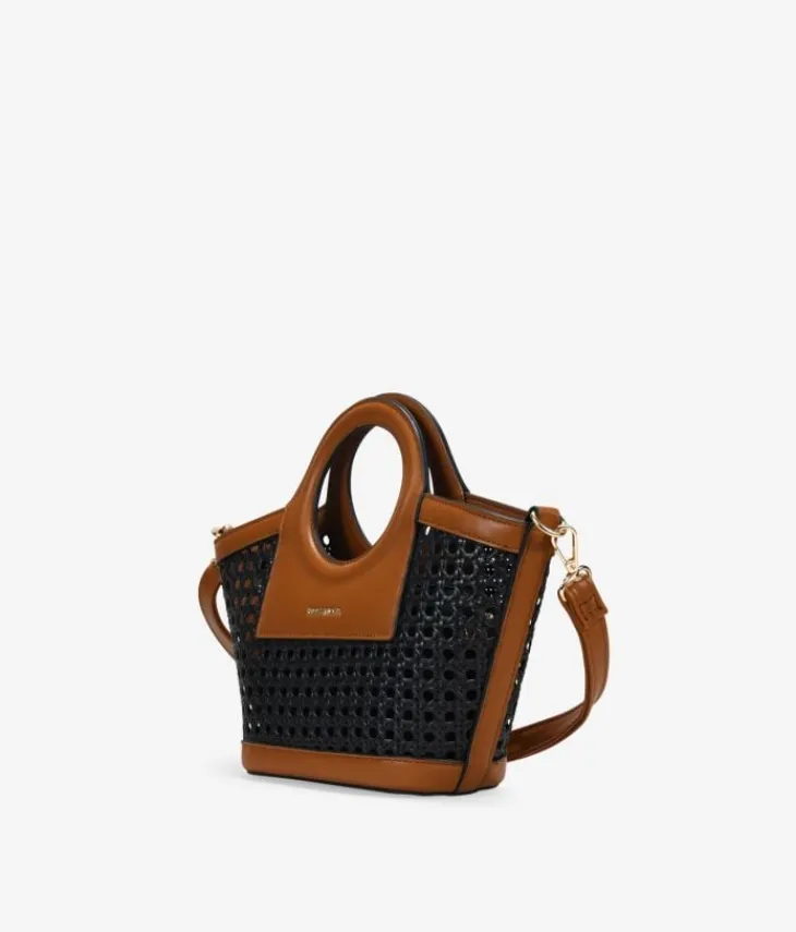 Sale Bosanova Bolso de mano negro pequeño con rejilla de mimbre