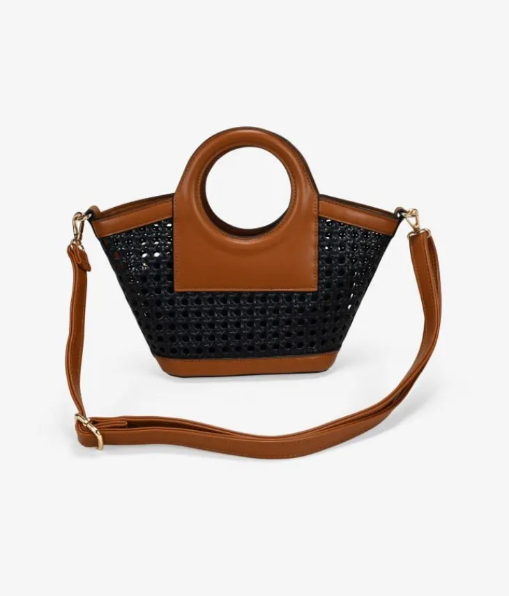 Sale Bosanova Bolso de mano negro pequeño con rejilla de mimbre