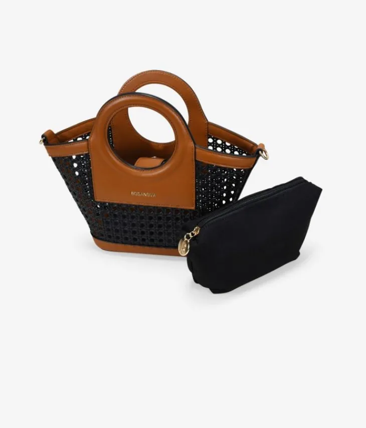 Sale Bosanova Bolso de mano negro pequeño con rejilla de mimbre