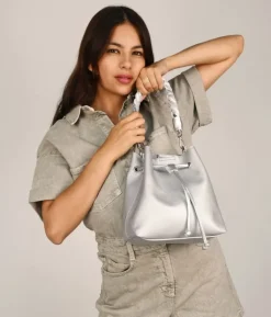 New Bosanova Bolso de mano plateado con asa de pañuelo