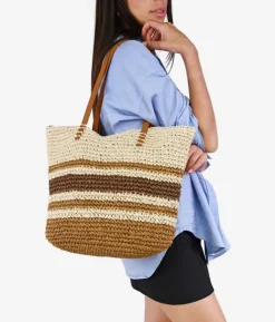 Best Bosanova Bolso de playa marrón en rafia con rayas