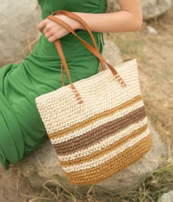 Best Bosanova Bolso de playa marrón en rafia con rayas
