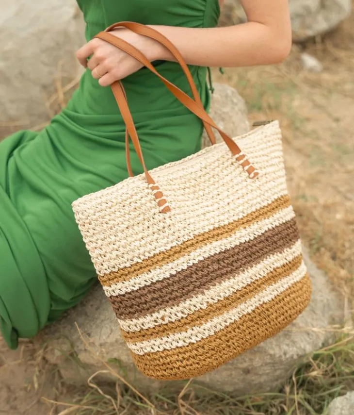Best Bosanova Bolso de playa marrón en rafia con rayas