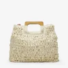 Best Bosanova Bolso de rafia beige con asas de madera